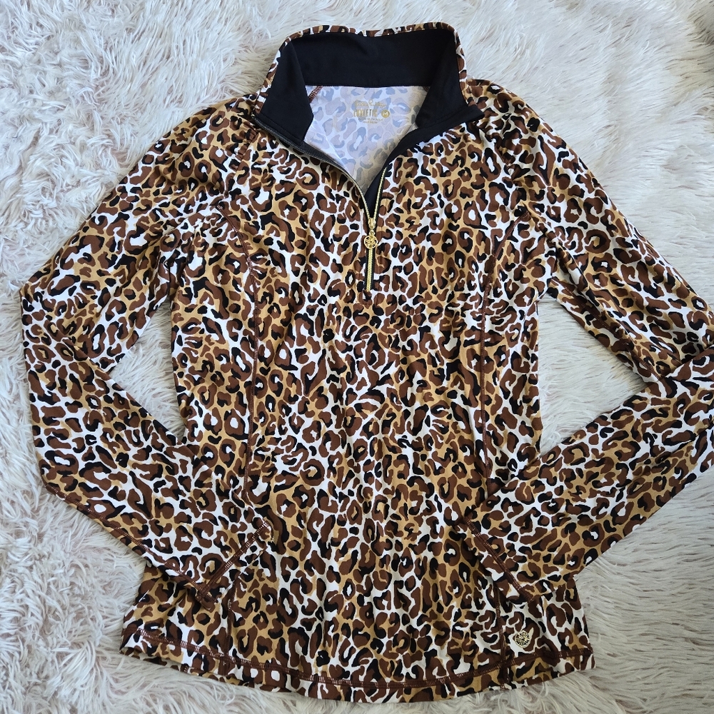 Lilly Pulitzer Luxletic Leopard Print Long Sleeve Pullover - Brown, Black, White
